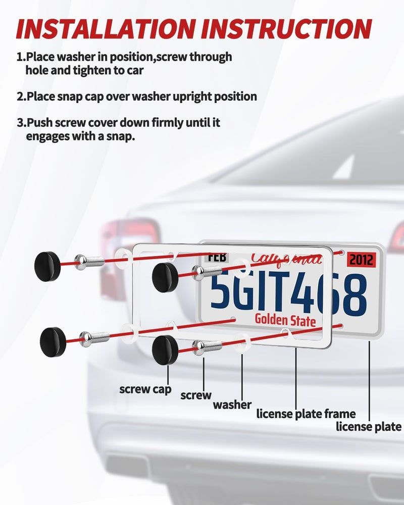Abvsdu Chrome License Plate Frame Made of Zinc Alloy Metal, Universal Car Accessories,1 Pack License Plate Holder Never Rust and Unbreakable with Metal Screws& Chrome Caps and Screwdriver (2 PCS Black) - Image 3